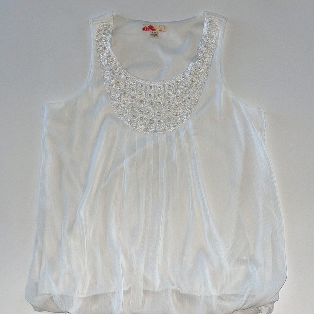 F 21 Tank Top White Pearl Embroidered Size SP